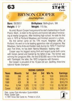 1991 Jockey Star Jockeys #63 Bryson Cooper Back